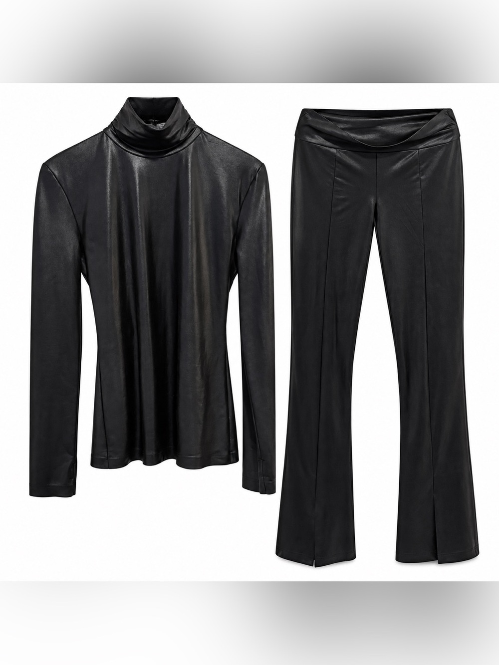Norma Kamali Black Foil Turtleneck Spat Flare 2 Piece Set M